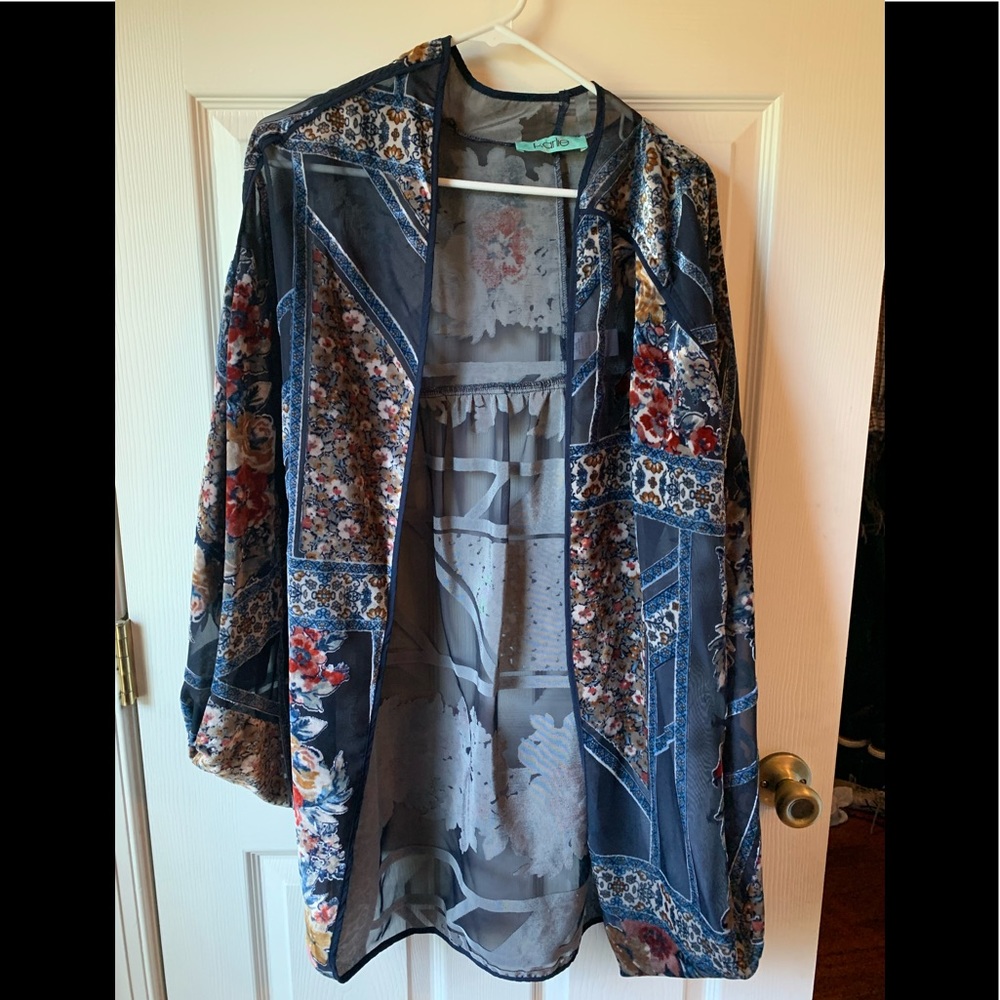 Floral/velvet print cardigan one-size